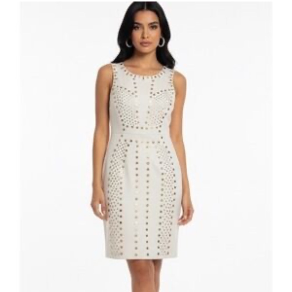 Antonio Melani White sleeveless dress with gold flat round studs size 0